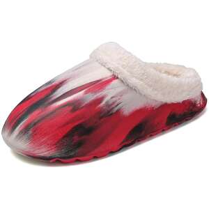MBrands men's winter slippers, red with white and black abstract pattern, warm and waterproof - Women's Footwear