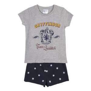 Harry Potter Gryffindor Team Quidditch Girls Pajama Set, Grey T-shirt with Gryffindor Crest and Quidditch Team Text, Navy Blue Shorts with White Stars - Kids' Pajama & Nightgown