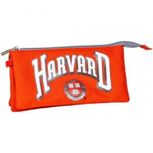 Harvard 3 compartment pencil case, orange with white Harvard logo - Cerdá