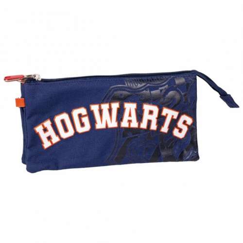 Harry Potter Hogwarts pencil case with 3 compartments, blue with Hogwarts logo