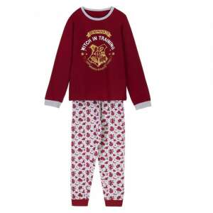 Harry Potter Hogwarts Witch in Training Pajamas for Girls, Red Long Sleeve Top with Hogwarts Crest and Witch in Training Text, Grey Pants with Hogwarts Crest and Magical Creatures Print - Kids' Pajama & Nightgown