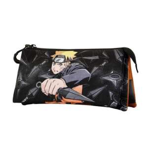 Naruto Shippuden Uzumaki pencil case, black with Naruto character and shurikens - Pencil Case