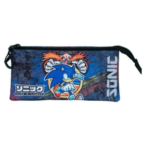 Sonic the Hedgehog pencil case, featuring Sonic and Dr. Eggman, great for school or everyday use