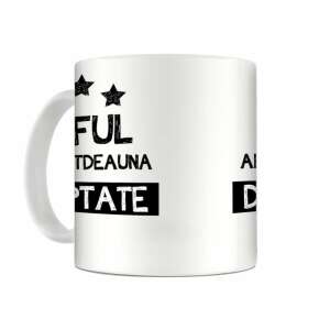 White ceramic mug with black text 'SEFUL ARE TOTDEAUNA DREPTATE' and three stars, 330ml, personalized mug - Gift mug