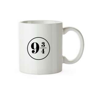 Harry Potter 9 3/4 mug, 330ml, white ceramic mug with black print - Serving