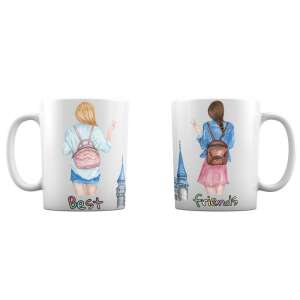 Set of 2 Best Friends mugs, 330ml, with a cute illustration of two girls with backpacks - Gift mug