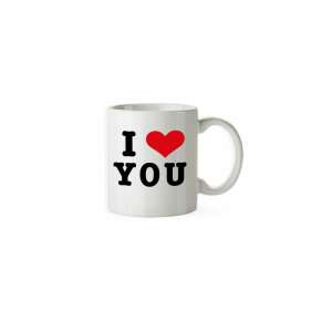 I Love You mug, 330ml, white ceramic mug with black text and red heart - Gift mug