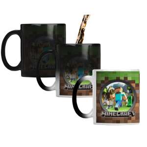 Minecraft Steve, Creeper and Wolf Heat Sensitive Mug, 330ml, Black Color Changing Mug - Mug