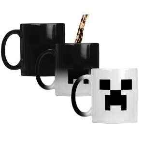 Minecraft Creeper heat sensitive mug, 330ml, black mug with Creeper face appearing when hot - Mug