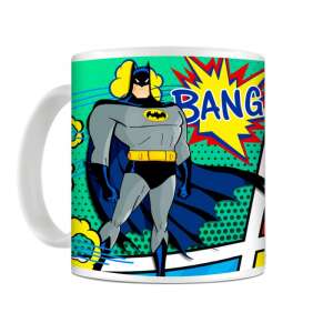 Batman képregényes bögre, 330ml, retró képregényes Batman mintával, zöld és sárga háttérrel. - Batman