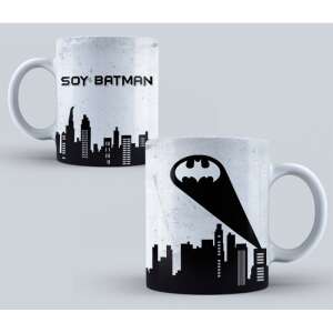 Batman mug, Soy Batman, 330ml, white mug with black print, cityscape, Gotham City, Batman logo - Gift mug
