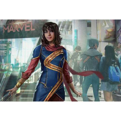 Ms. Marvel koncepció művészeti poszter, 61x90cm, a képen Captain Marvel kék és piros kosztümben 