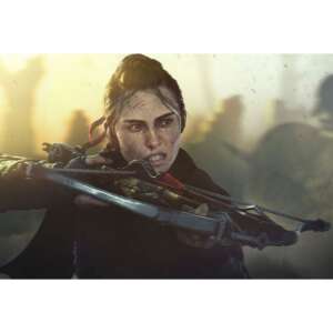 A Plague Tale: Requiem video game poster featuring Amicia, a young woman with a crossbow, in a dark and gritty setting - Console & PC Game