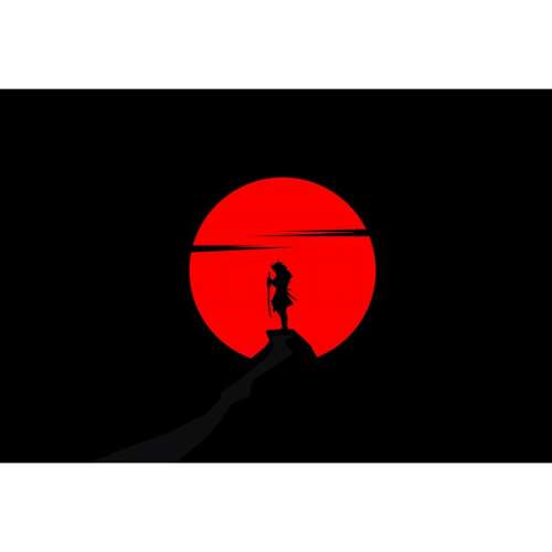 Samurai Dark Oled poszter, 61x90cm, poszter923, fekete háttér, piros nap, sziluett - Poszter