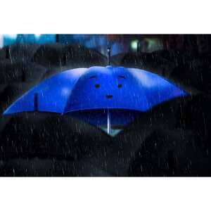 Blue umbrella with a smiley face, rain, rainy day, weather protection - Umbrella