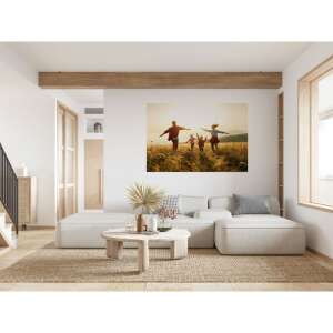 Canvas wall art print of a family running through a wheat field at sunset, 80x50cm, tabloucanvas354 - Picture Frame