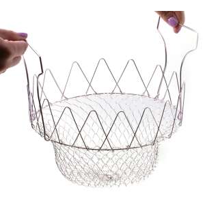 Stainless steel foldable frying basket with handles, for deep frying, steaming, and draining food - Kitchen Utensils & Gadget
