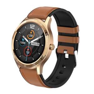 Maxcom Fit FW43 Cobalt 2 Smartwatch mit braunem Lederarmband, goldfarben, Vorderansicht - Maxcom