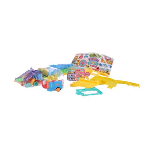 Sweet Train toy set, featuring a train, track pieces, buildings, and other accessories