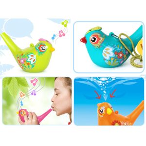 MOLA Bird Whistle Toy Collage: Colorful bird whistles in use and detail. - Nonbrand Toy Instrument