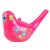 Rózsaszín MOLA madár síp játék fehér háttérrel.