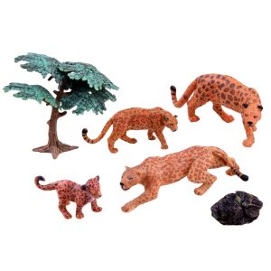 Safari Leopard Figure Set - 4 pieces, realistic animal figurines for kids - Figure
