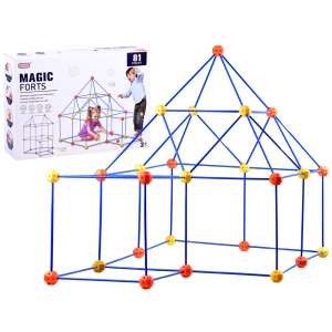 Magic Forts construction set, 81 pieces, blue and yellow building toy for kids, build a fort, house, tower, or igloo - Plastic Building Toy
