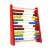 Red wooden abacus with colorful beads, 10 rows, 100 beads, angled view