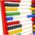 Close-up of red wooden abacus with colorful beads, 10 rows, 100 beads