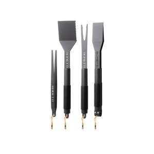 Boretti BBQ tool set, 4 pieces, includes tongs, spatula, fork, fish boning pliers, stainless steel, silicone handle, hanging loop, grey - Garden Grill & BBQ Tool