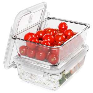 Classbach 2-piece glass food storage container set, 1050 ml, airtight, dishwasher safe, microwave and freezer safe, transparent - Food storage container