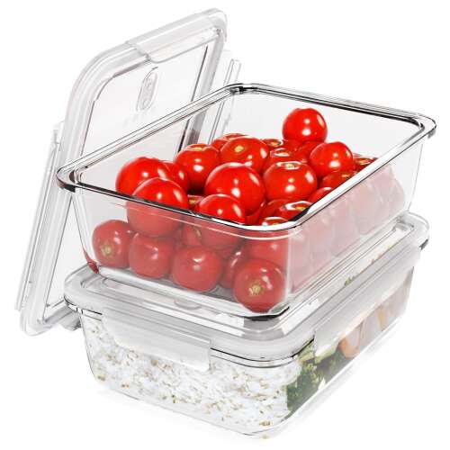 Classbach 2 részes üvegedény készlet, 1050 ml, légmentes, mosogatógépben mosható, mikrohullámú sütőben és fagyasztóban is használható, átlátszó