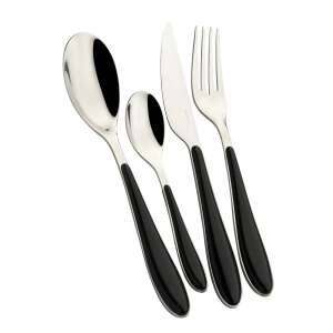 Set de tacâmuri Casa Bugatti Gioia 24 piese, mânere negre, oțel inoxidabil, include cuțite, furculițe, linguri și lingurițe - Seturi de tacâmuri