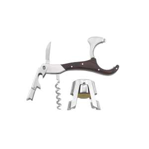 Legnoart Bollicine 4-in-1 corkscrew with wooden handle, stainless steel, bottle opener, foil cutter, champagne opener, and stopper - Bar tool
