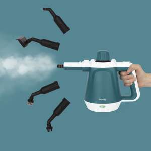 Curățător cu abur portabil H.Koenig NV680 cu accesorii, care arată aburul care iese din duză - Aparate de curatat cu aburi