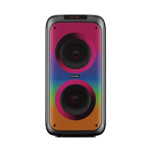 Salora Party Speaker M1, hordozható Bluetooth hangszóró LED fényekkel, karaoke, USB, AUX, SD kártya, FM rádió, equalizer