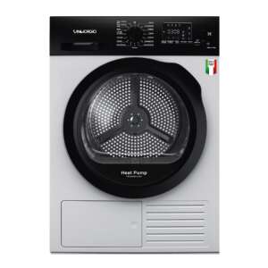 SanGiorgio 8 kg-os hőszivattyús szárító, fehér és fekete, elülső nézet - Szárítógép