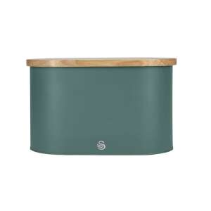 Swan bread box, green, with wooden lid - Food storage