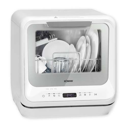 Mașină de spălat vase Bomann TSG5701 mini cu vase în interior, vizibil interiorul