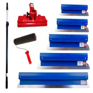 5-Piece Professional Stainless Steel Trowel Set, 25, 40, 60, 80, 100 cm, with Holder, Telescopic Handle 1.2-2.2 m, and Polishing Roller, Ergolit