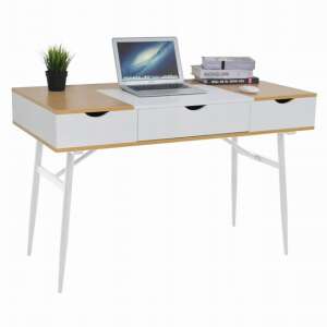 Jumi computer desk with drawers, white and natural, 120x60x77 cm - Computer Desk