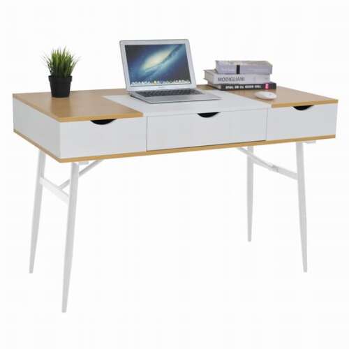 Jumi computer desk with drawers, white and natural, 120x60x77 cm