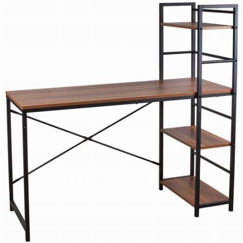 Jumi computer desk with 3 shelves, natural and black, 120x52x120 cm