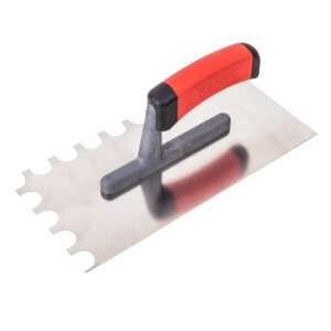 Beorol Stainless Steel Trowel with Notches, Soft Handle, 13x28 cm