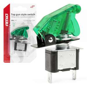 Green illuminated switch, Top Gun style, 12/24V, 20A, on/off, for car, motorcycle, ATV, off-road - Light Switch
