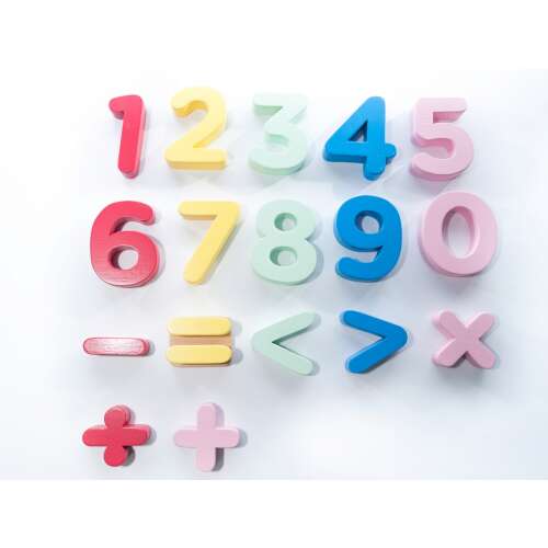 Színes fa számok és matematikai szimbólumok készlete gyerekeknek, Marc Toys