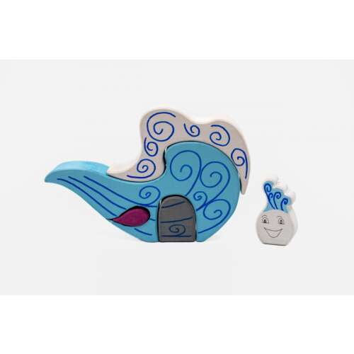 Marc Toys handmade wooden toy set, Air House, blue and white, with a small figure