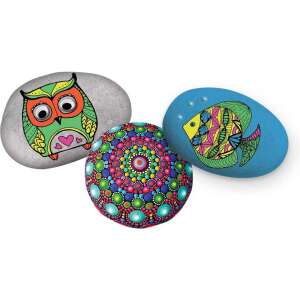 Bemalte Neon-Steine mit Eulen-, Fisch- und Mandala-Design - Grafix