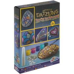 Grafix Metallic Dazzling Rock Painting Kit, 11 pieces, includes paints, glitter, and stones for creating dazzling rock art - OEM