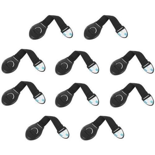 Iso Trade 10 db-os fekete rugalmas textil biztonsági rendszer ajtókhoz és fiókokhoz